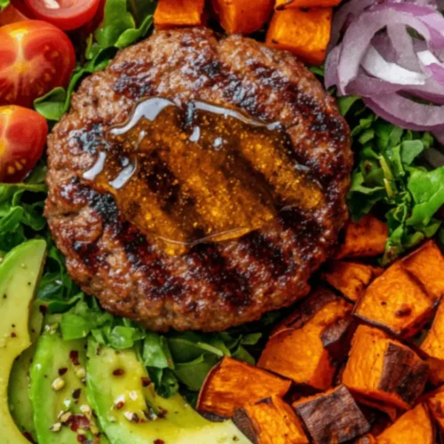 Hot Honey Sweet Potato Burger Bowl