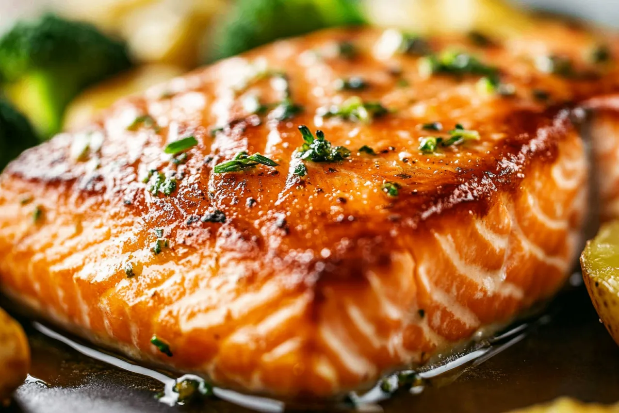 Lemon Butter Salmon with Roasted Potatoes and Broccoli