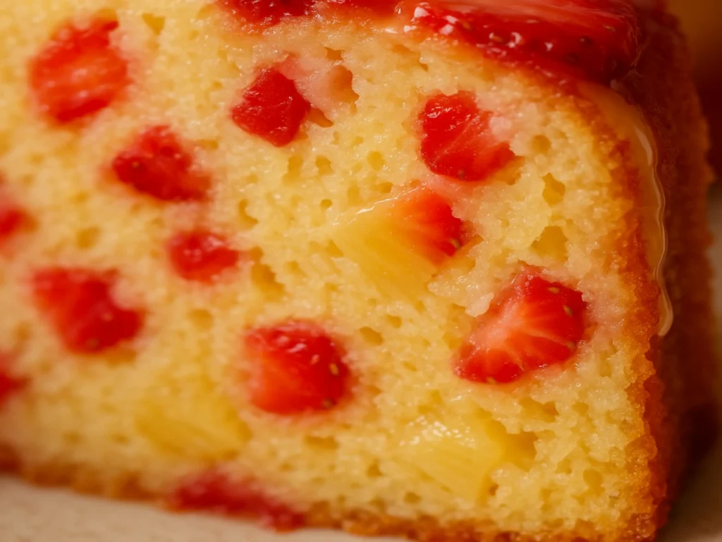 Strawberry Pineapple Pound Cake Slice – Moist Crumb Close Up
