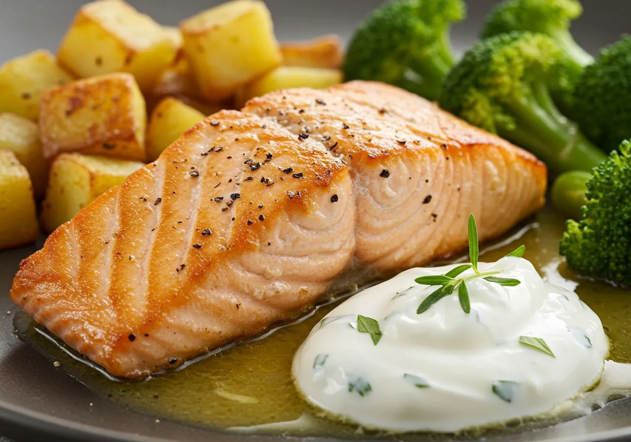Lemon Butter Salmon with Crispy Potatoes and Broccoli - Weight Loss Recipe