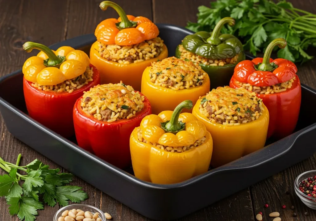 Middle Eastern Stuffed Bell Peppers with Ground Beef